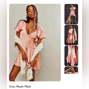 Free People Peach Scarlett V-Neck Wrap Style Mini Dress Size Large NWOT